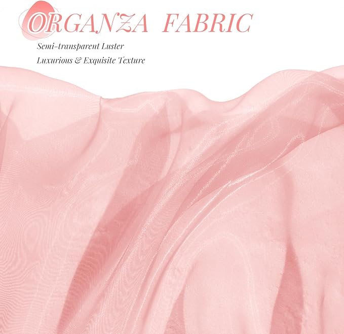 P Pothuiny Sheer Organza Fabric by The Yard, 1 Yard x 60 Inch Wide Bridal Light Pink Organza Tulle Fabric Roll Shiny Gauze Fashion Dress Sewing Craft for Wedding Party Decorations Backdrop