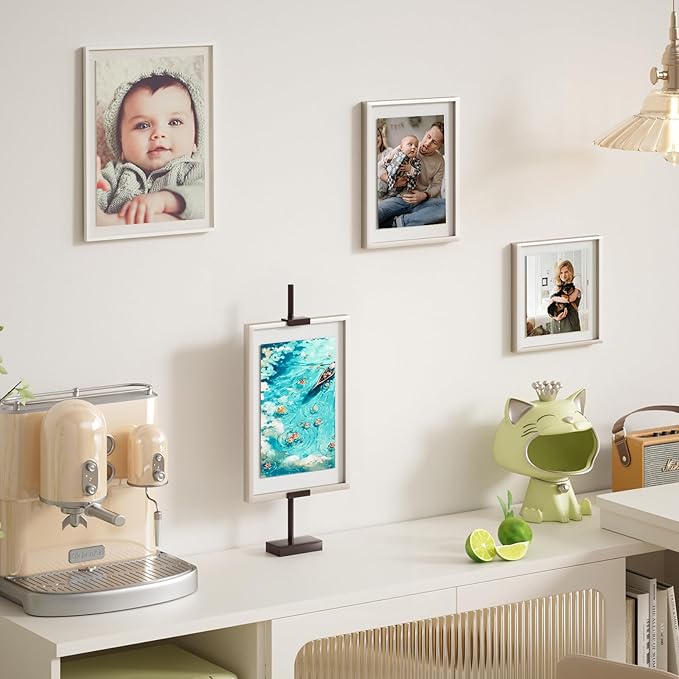 Tabletop Picture Frame Stand, Adjustable for Frames Up to 29" H, Frame Holder Stand Table Easels for Display, Metal Standing Easel Display Stand for Picture Frames, Artwork, Canvas (Brown)