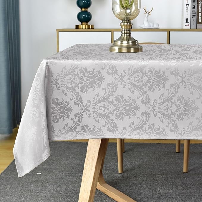 SASTYBALE Jacquard Rectangle Tablecloths for Tables, Water Proof & Stain Resistant Polyester Table Cover for Dining Room, Farmhouse Decoration, 60 x 102 Inch Grey