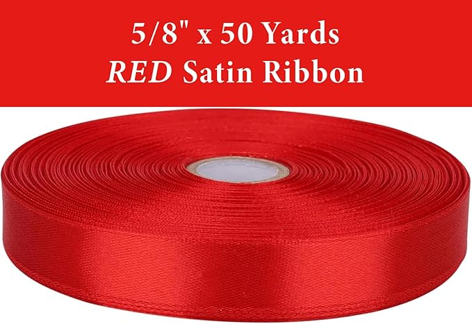 5/8" x 50 Yards Red Satin Ribbon Single Faced Fabric Ribbons for Gift Wrapping, Crafting, Bows Making, Sewing, Wedding, Home Decor