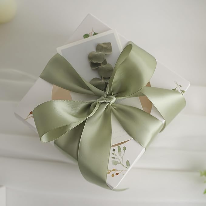 HUIHUANG Dusty Sage Ribbon 1-1/2 inch Double-Faced Satin Ribbon Sage Green Ribbon for Gift Wrapping, Flower Bouquet Wrap, Invitations, Holiday Decor, Bows Making, Crafts-50 Yards
