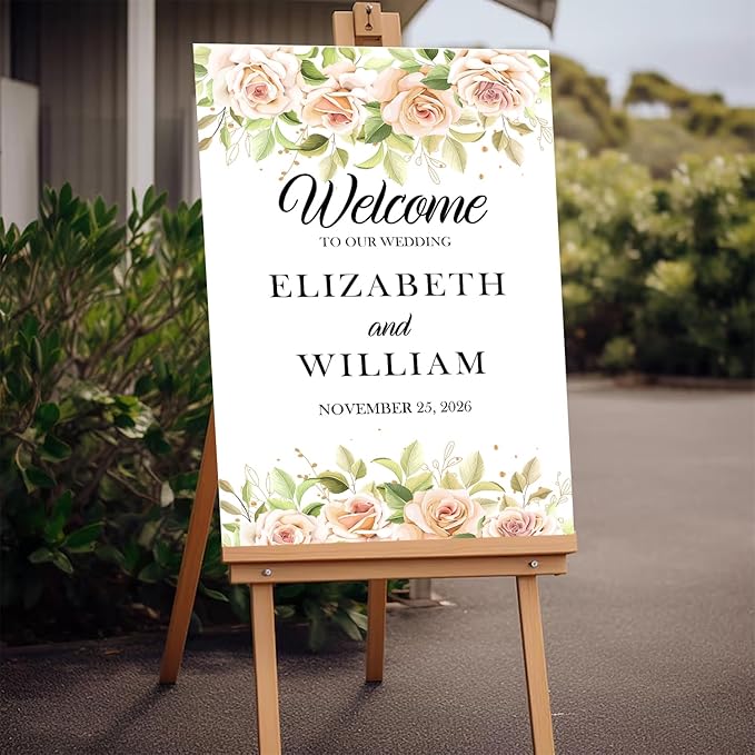 Gentle Pink Rose Wedding Welcome Sign, Minimalist Floral Template, Editable Printable Sign for Ceremony or Reception
