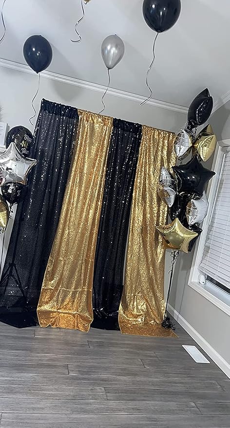 Black Sequin Backdrop Curtains 2 Panels 4FTx8FT Wedding Photo Backdrop Drapes Glitter Birthday Bridal Party Curtains Sparkle Background Party Decor Curtains Halloween Decoration