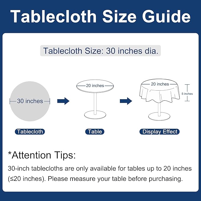Hiasan Round Table Cloth 30 Inch Linen - Wrinkle and Stain Resistant Washable Polyester Fabric Table Cloth for Dining Room Kitchen Party, Light Grey