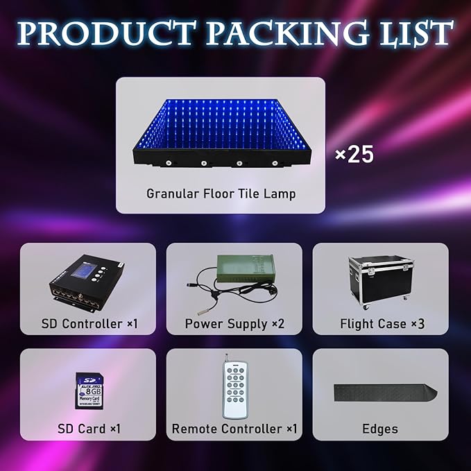 Dance Floor Stage Lights-Tempered Glass with Flight Case - RGB Color Changing Lights for Wedding, Party, Club - Non-Slip (3D -Magnetic, 12 * 12 FT)