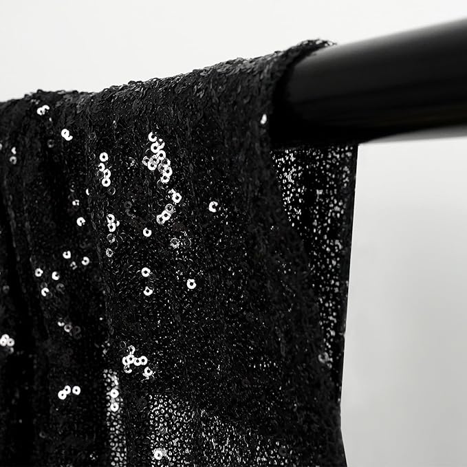 Eternal Beauty Black and Silver Backdrop 4 PCS-2x8 Ft Sequin Curtain Panels for Christmas Party, Birthday