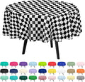 QIKSION Black and White Gingham Round Tablecloth 6 Pack, 84 Inch Plastic Checkered Table Cover Disposable for Parties