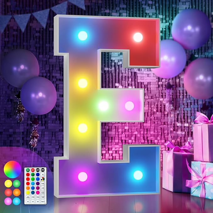 imprsv 3FT Colorful Marquee Light Up Letters E, 18 Colors Large Light up Letters Alphabet Sign with Remote, Big Marry Me Sign, Birthday Party Decorations Baby Shower Anniversary Wedding Decoration