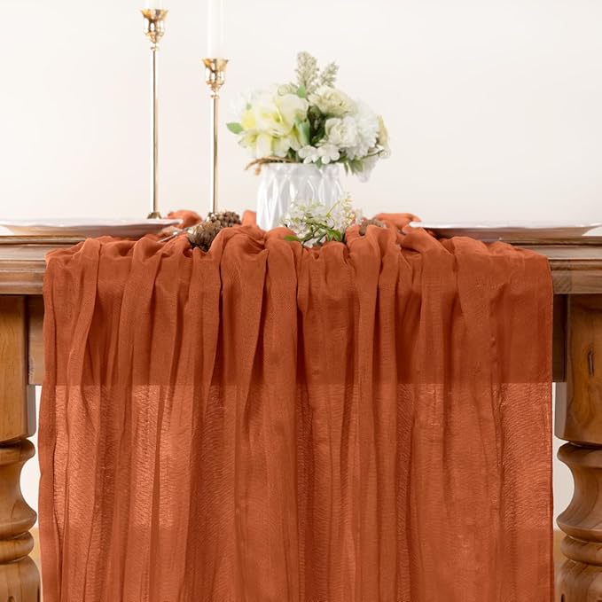 Terracotta Table Runner Cheesecloth Table Runner 10 Pack 10FT Farmhouse Table Runners 120 Inches Fall Table Decor Dining Room Centerpiece Wedding Boho Baby Shower Birthday