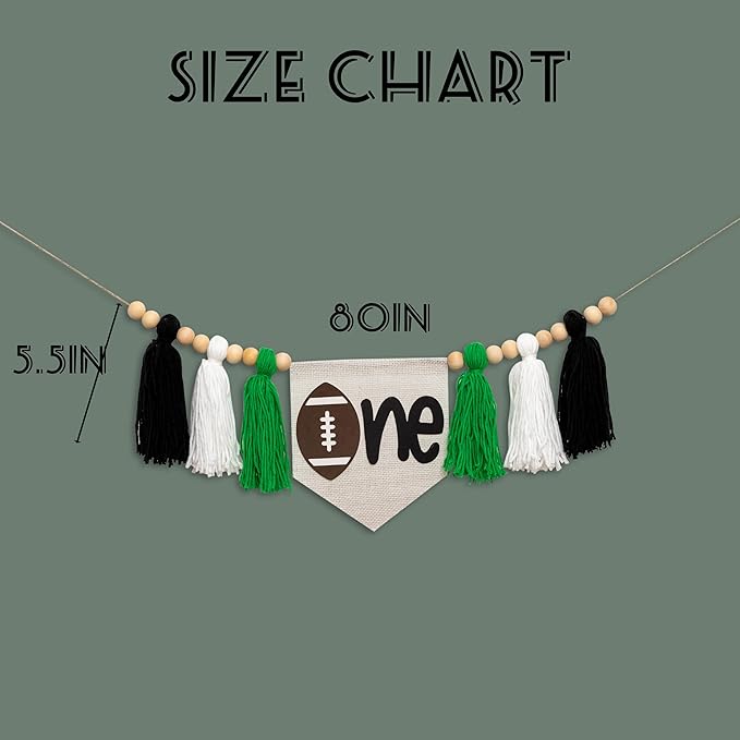 Gostman Football One High Chair Banner - Handmade Football Theme Tassel Garland Banner, First Birthday Party Decoration for Baby Boy (Football Tassel Banner)
