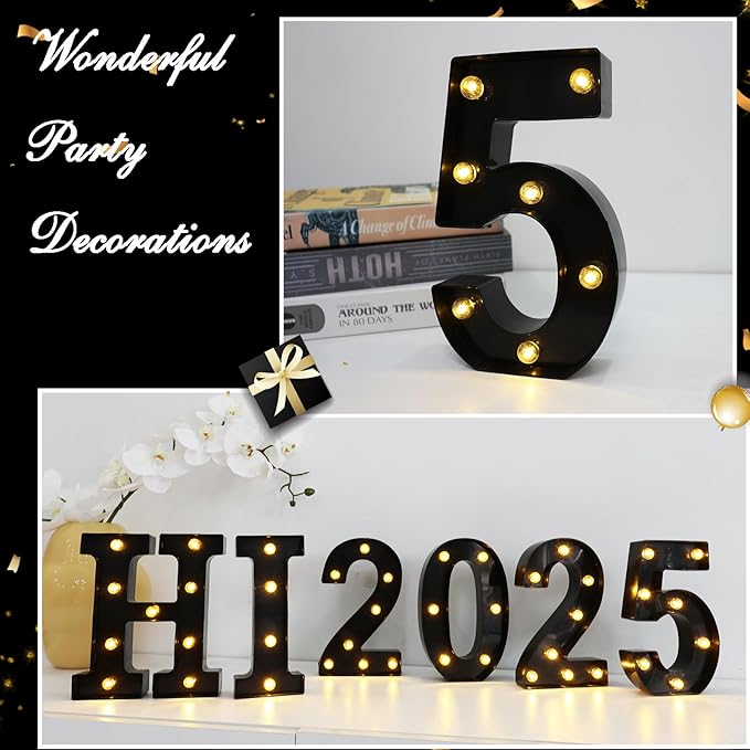 LED Marquee Numbers, 8.58 Inch Led Light Up Numbers for Party, Small Light Up Letters, Battery Powered Lighted Number for Table, Birthday, Night Light, Christmas or Home Decor (Black, Number 5)