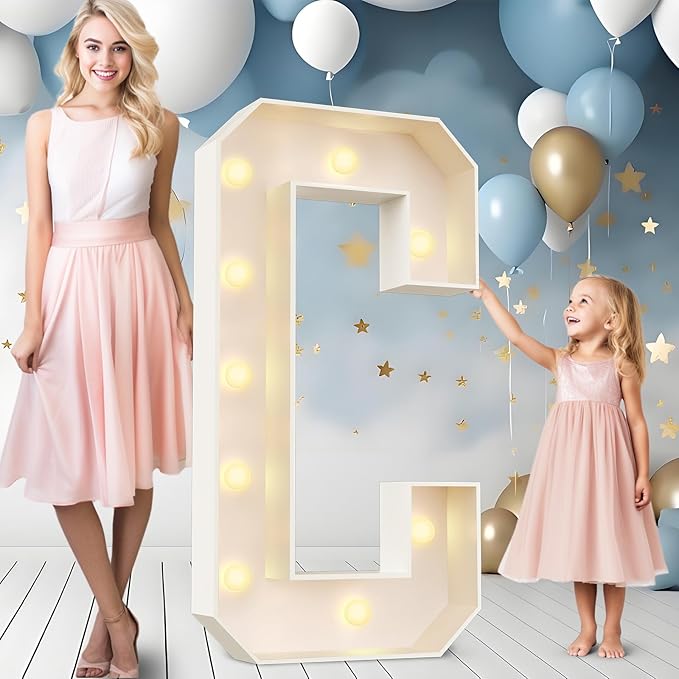 Ledido 4FT Marquee Light Up Letters Large Light Up Letters for Party Decoration, Marquee Letter for Birthday Graduation Baby Shower Wedding, Pre-cut Foam Board Assembly Required Letter C