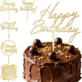 6-Pack Acrylic Birthday Cake Toppers, Minimalist Gold Happy Birthday Sign for Cake Decorations