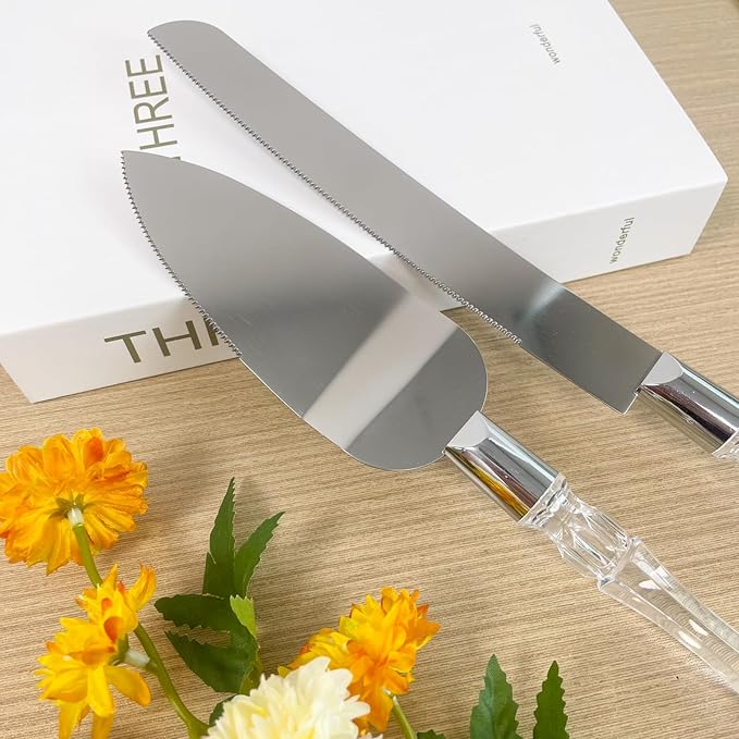 Adorox Cake Knife and Server Set Acrylic Stainless Steel Faux Crystal Handle Holiday Thanksgiving Christmas