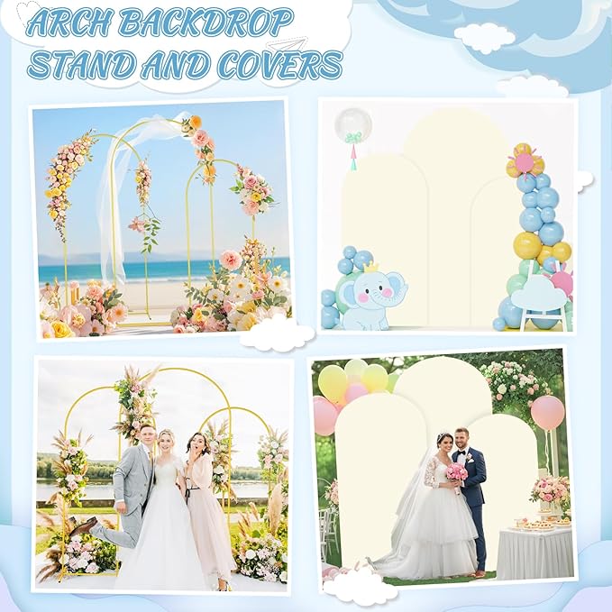 FOTSHARER Arch Backdrop Stand and Cover Set (7.2FT, 6.6FT, 6FT) Metal Wedding Arch Stands Ivory Spandex Cover for Arched Backdrop Background Arches Stand with Cover for Wedding Party Anniversary Decor