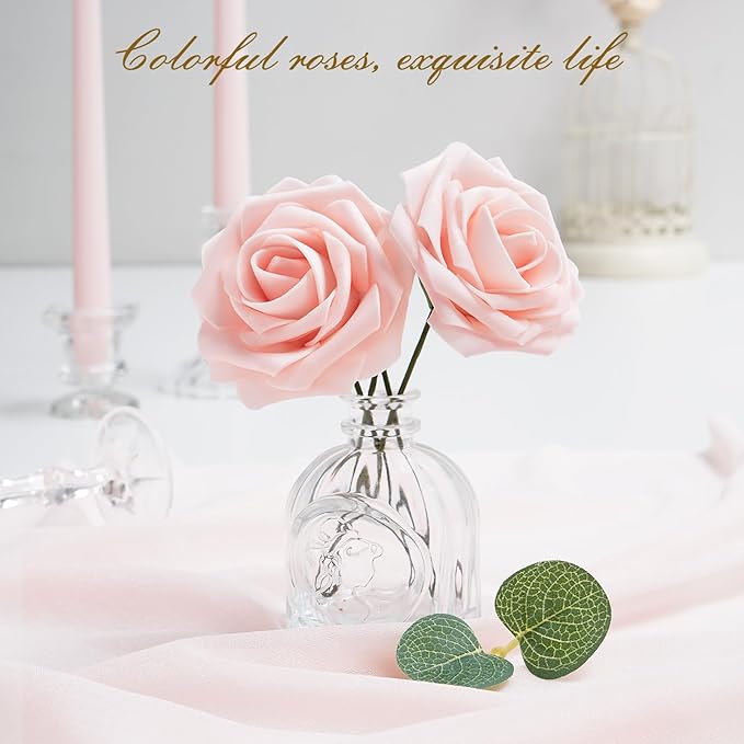 BLEUM CADE 36Pcs Artificial Flowers Fake Roses with Stems, Pink Boxed Foam Roses for DIY Bouquets Centerpieces Wedding Party Arrangement Bridal Shower Decor