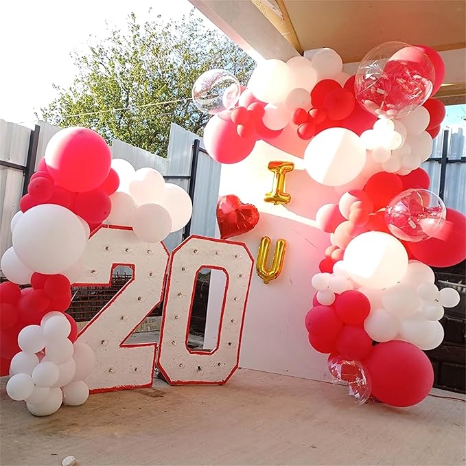 12 Inch Red White Confetti Latex Balloons Set, 35 Pack - Helium Party for Girls Women Birthday Wedding Christmas Valentine's Day Decoration