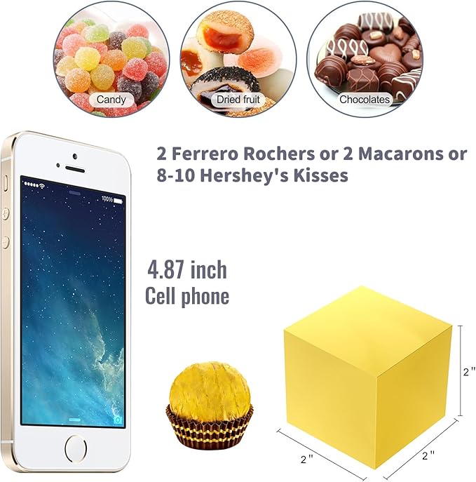 50 Pack Small Gift Boxes, 2x2x2 Favor Boxes Gold Paper Gift Boxes with Lids for Presents, Crafting, Cupcake Boxes, Gifts, Candy Boxes for Wedding Party Bridal Shower Baby Shower Favors