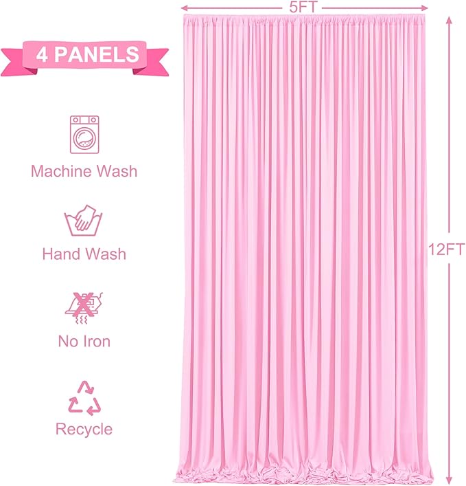 20ft x 12ft Light Pink Backdrop Curtains Wrinkle Free Backdrop Curtain for Wedding Parties Pink Fabric Backdrops Drapes Back Drop Cloth Bridal Shower Stage Curtains Wedding Decorations for Reception