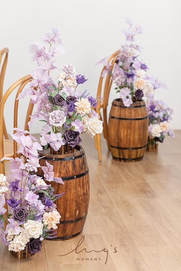 Ling's Moment 17.5" Tall Standing Artificial Flowers Arrangements 4 pcs Wedding Aisle Runner Chair Decorations French Lavender Plum Centerpieces Ceremony Reception Rose Floral Party Outdoor