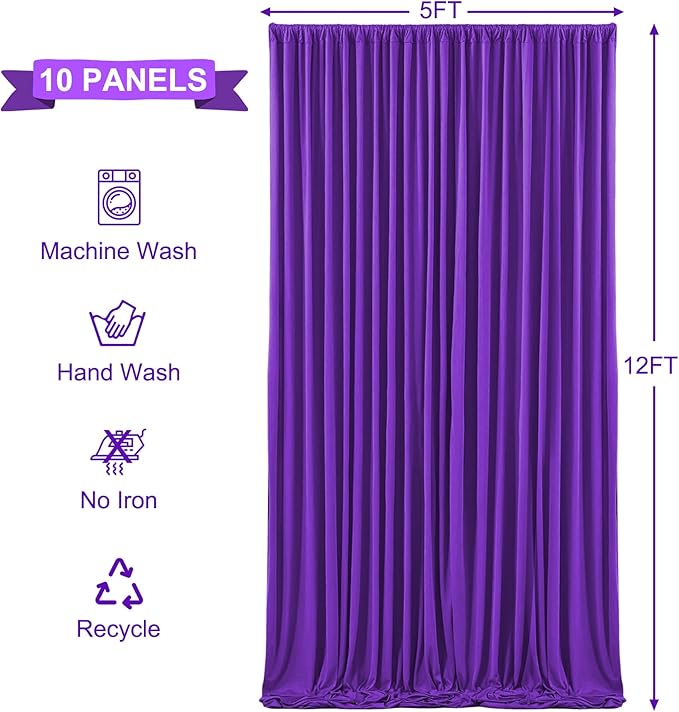 50ft x 12ft Purple Backdrop Curtains Wrinkle Free Backdrop Curtain for Wedding Parties Purple Fabric Backdrops Drapes Back Drop Cloth Bridal Shower Stage Curtains Wedding Decorations for Reception