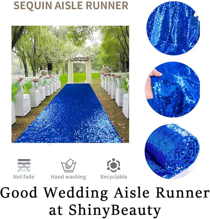 ShinyBeauty Royal Blue Sequin Aisle Runner, 4FTx20FT Glitter Wedding Walkway for Elegant Hallways, Parties & Special Events