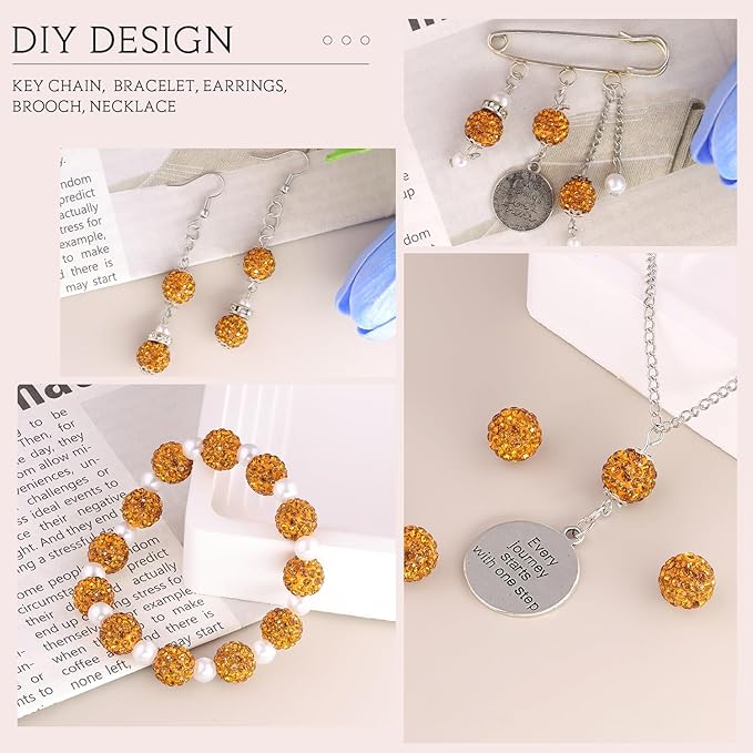 150 pcs 10mm Rhinestone Beads for Jewelry Making, Golden Shiny Round Shamballa Disco Beads Bulk, Sparkle Crystal Clay Christmas for Bracelet Baseball Necklace Earring Crafting and DIY