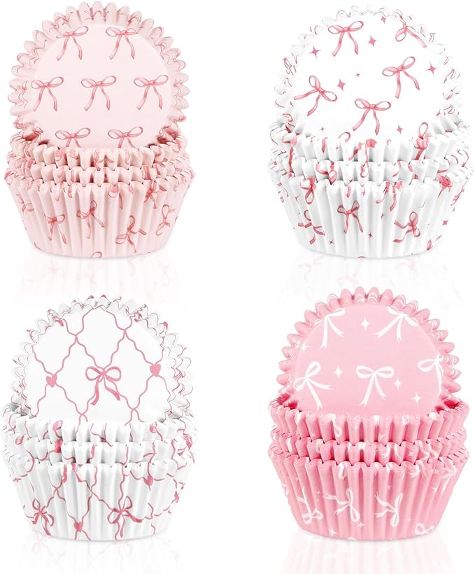 400 Pcs Pink Bow Cupcake Liners Coquette Bow Cupcake Wrappers Baking Cups Baking Standard Liners Holders for Baby Shower Wedding Bachelorette Bridal Showers Birthday Party Decoration