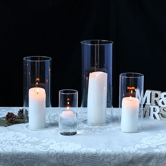 PHOSPHOR 8 PCS Glass Candle Holder, Hurricane Candle Hoder, Glass Pillar Candle Holder, Clear Cylinder Candleholder Cylinder Vase for Centerpieces Wedding Party Decoration