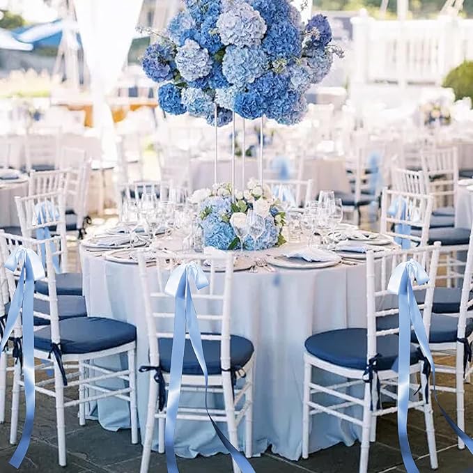 24 Pcs Large Wedding Blue Ribbon Bows for Wedding Chairs Decorative Ribbon Sashes for Pew Back Elegant Ceremony Ribbons for Bridal Shower Banquet Marriage Ceremony
