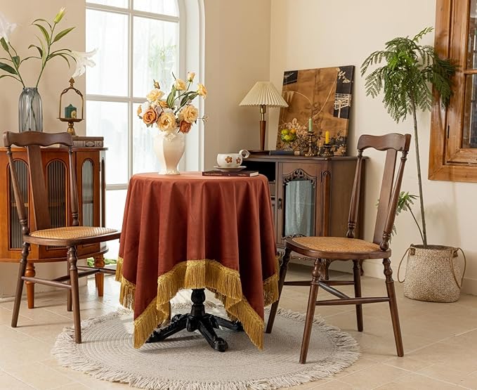 F-CHU Small Square Tablecloth 36 x 36 Inch Velvet Table Cloth Solid Burnt Orange Small Round Table Cover for Nightstand End Bedside Table Tabletop Decoration，Burnt Orange Tablecloth