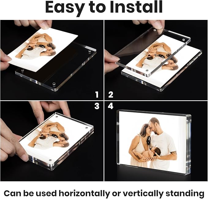 Acrylic Magnetic Photo Frame, 4x6 Inch Double-sided Magnetic Photo Frame, Tabletop Frameless Postcard Display (3-Pack)
