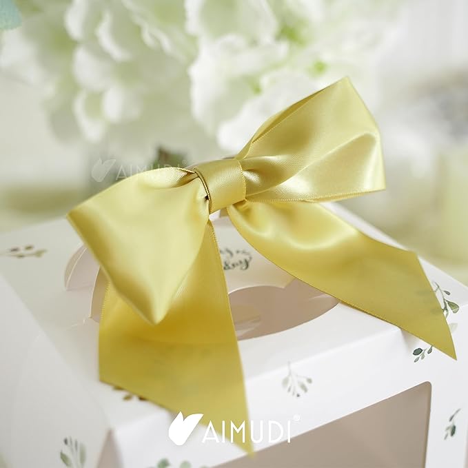 AIMUDI Gold Satin Bows 5.5" Bows for Gift Wrapping Satin Twist Tie Bows Premade Ribbon Bows for Treat Bags Invitations Baskets Wreaths Crafts Wedding Birthday Party Decorations, 24 PCs
