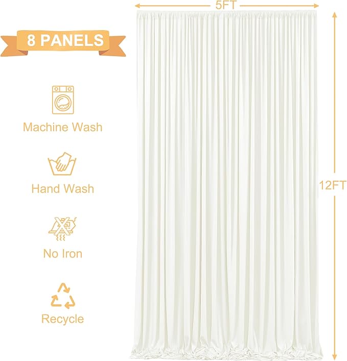 40ft x 12ft Ivory Backdrop Curtains Wrinkle Free Backdrop Curtain for Wedding Parties Ivory Fabric Backdrops Drapes Back Drop Cloth Bridal Shower Stage Curtains Wedding Decorations for Reception