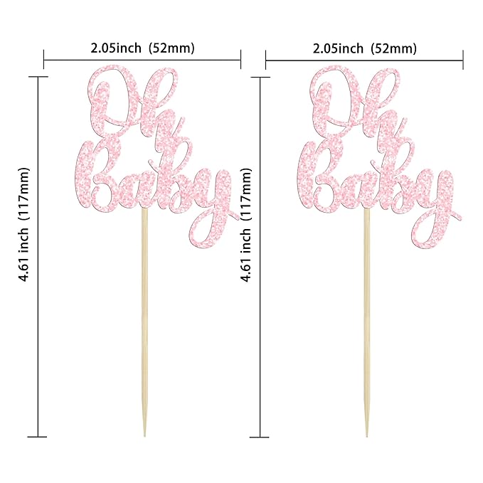 Gyufise 36Pcs Oh Baby Cupcake Toppers Glitter Baby Shower Cupcake Picks for Gender Reveal Baby Shower Kids Boys Girls Birthday Party Cake Decorations Supplies Light Pink