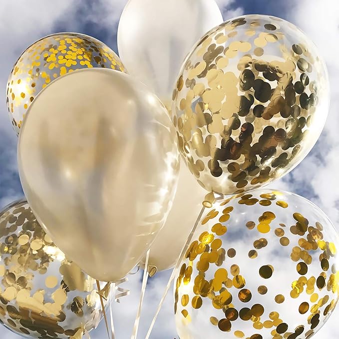 Gold Confetti Balloons, 25 Pcs Thickened 12 Inch Clear Latex Balloon with Confetti Inside for Graduation Decorations Engagement Bridal Shower Party Baby Shower Birthday Party Decoration Supplies