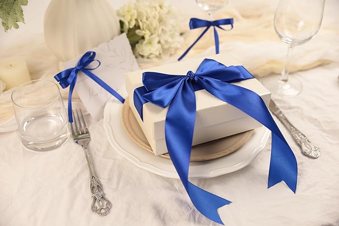 Dark Royal Blue Satin Ribbon 1-1/2 inch X Continuous 25 Yards, Single Face Polyester Ribbon Perfect for Gift Wrapping, Flower Bouquet, Wedding Decor, Crafts, Bow Making, Sewing and More