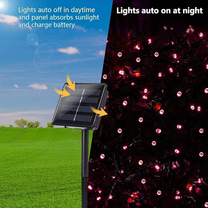 Toodour Solar Christmas Lights, 72ft 200 LED 8 Modes Outdoor Christmas String Lights, Waterproof Solar String Light for Xmas Tree, Fence, Holiday, Party, Balcony, Outdoo Xmas Decorations - Red