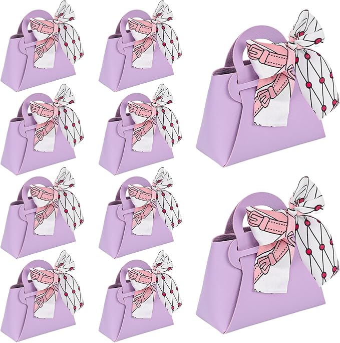 VGOODALL 10PCS Mini Gift Boxes, Purple PU Leather Party Favor Bags with Handle for Wedding Bridal Shower Birthday Party Decoration, 4.7"x2"x5.1"