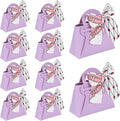 VGOODALL 10PCS Mini Gift Boxes, Purple PU Leather Party Favor Bags with Handle for Wedding Bridal Shower Birthday Party Decoration, 4.7"x2"x5.1"
