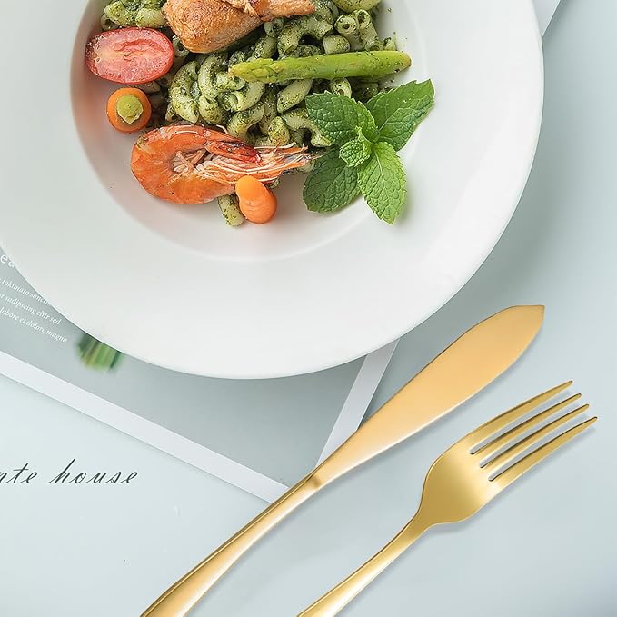 Cake Knife and Server Set with 6 Cake Forks Heavy Duty Thickened 18/0 Stainless Steel Pie Spatula with Comfortable Handle Cake Cutting Set for Wedding (Gold)