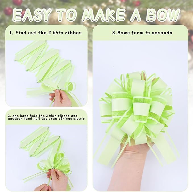 6Pcs 6inch Pull Bow Gift Wrapping,Pull Bow For Gift Basket, Gift Bag Box Wrapping Decor, Valentines Day, Birthday, Anniversary, Wedding, Flower Packaging (Bright Green)