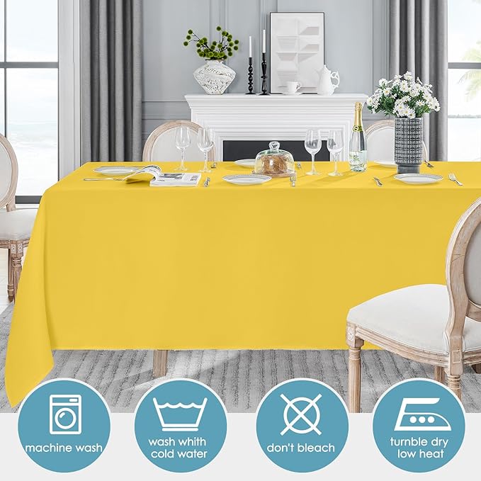 VidaFete Tablecloth 10 Pack 90 * 132inch Rectangle Table Cloth Polyester, Stain Wrinkle Resistant Polyester Dining Table Cover for Kitchen Dinning Party Wedding Rectangular Buffet Decoration(Yellow)