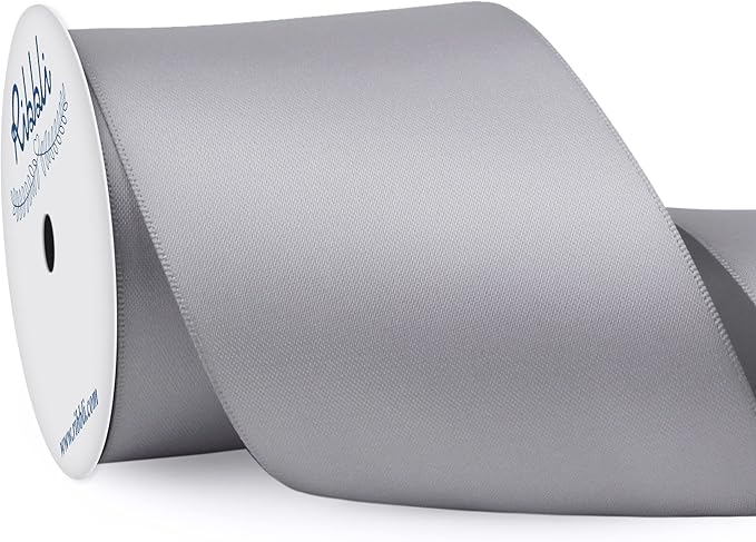 Ribbli Silver Double Faced Satin Ribbon, 3” x Continuous 10 Yards,Use for Bows Bouquet,Gift Wrapping,Floral Arrangement,Wedding Decoration