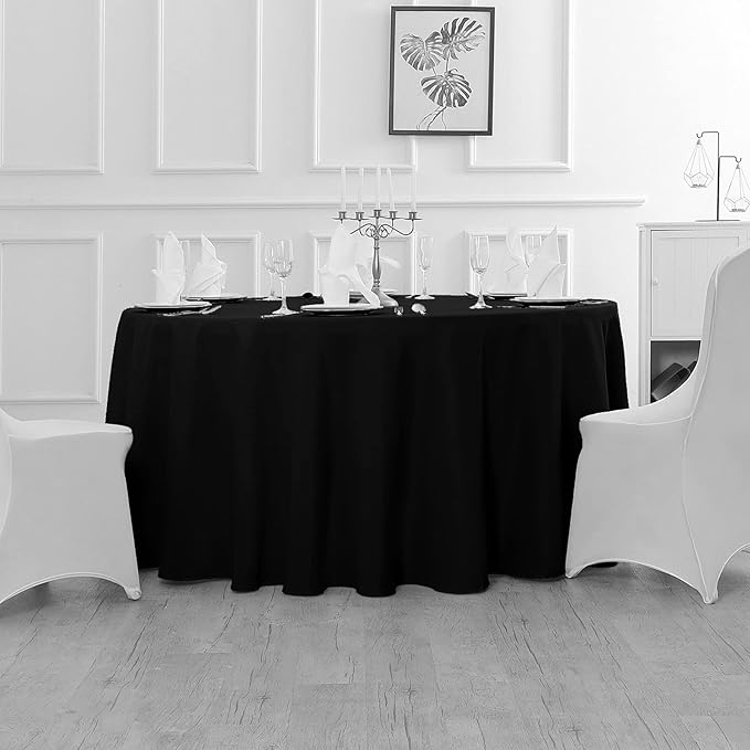 Fokitut 6 Pack Waterproof Round Tablecloth, 90 Inch, Stain Resistant and Wrinkle Polyester Table Cloth, Fabric Table Cover for Kitchen Dining, Wedding, Party, Holiday Dinner-Black