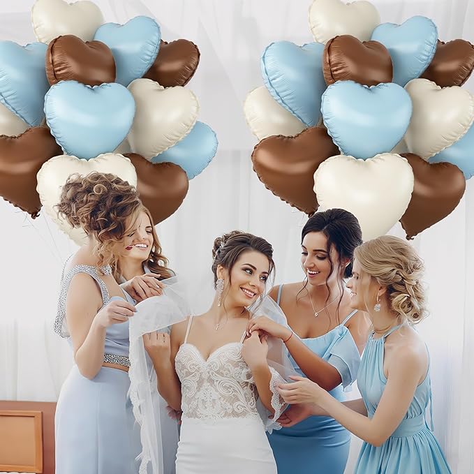 Blue Brown Heart Balloons,12Pcs 18Inch Baby Blue Coffee Brown Heart Shaped Foil Helium Polyester Film Balloons for Baby Shower Birthday Anniversary Wedding Engagement Bear Party Decorations