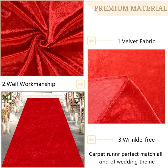 MODFUNS Red Carpet Runner for Party Wedding Aisle Runners 4x20FT Velvet Wedding Aisle Runner Rug with Carpet Taps Rustic Runway Rug for Birthday Party Banquet Reception Decoration