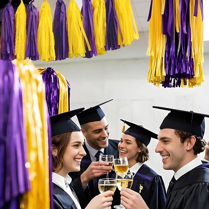 Purple Yellow Paper Tassel, 20 Pack, Party Decorations for Birthday, Baby Shower, Sprot Game,Graduation