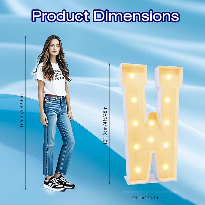 4FT Marquee Plastic Letters W - Light up Letters W Are Made from Corrugated Plastic Board - Quick Assembly Without Tools, Disassembled Components Can Be Used for Garage Sale Signs, Yard Sale Signs