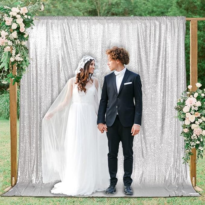 PartyDelight Sequin Backdrop Silver 6Ft x 8Ft Photograph Wedding Curtain Special Events